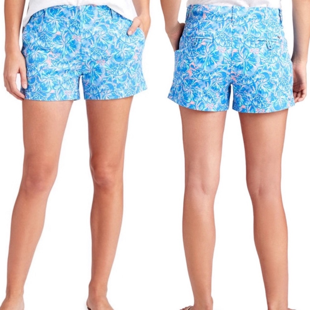 Vineyard Vines Every Day Shorts Tropical Turtles Floral Hull Blue Coastal Size 8